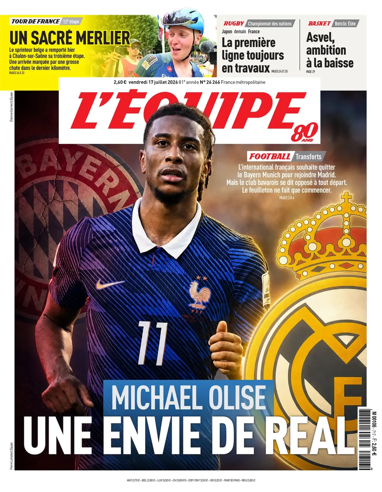 La portada de L'Équipe de este viernes.